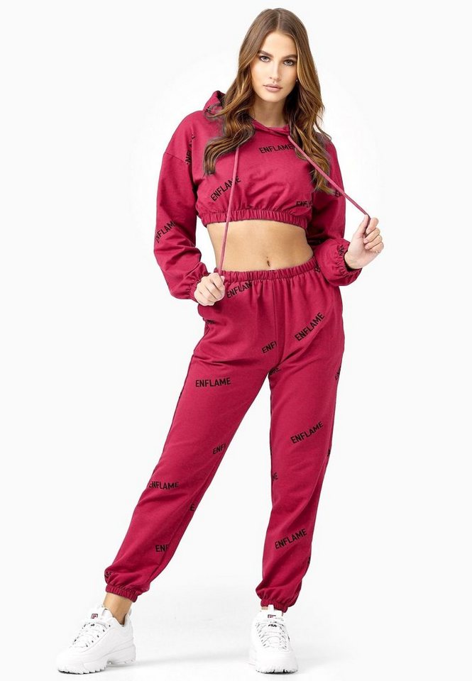 enflame Trainingsanzug Design Print Jogginganzug Crop Hoodie Trainingsanzug Stretch (2-tlg), 3832 in Pink von enflame