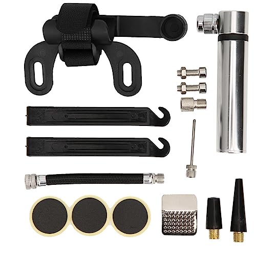 BikeTire Repair Tool Kit Mini BikePump Tragbare kompakte Fahrradpumpe für Presta Schrader Frame Mount Needle Frame Core Cycling Repair (Silver) von equlup