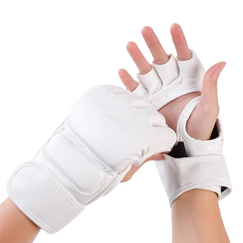 Boxhandschuhe, Halbfinger-Boxhandschuhe, Boxsack, offene Handflächen, kämpfende Kickbox-Handschuhe für Männer und Frauen, Boxtraining (Weiß) von equlup