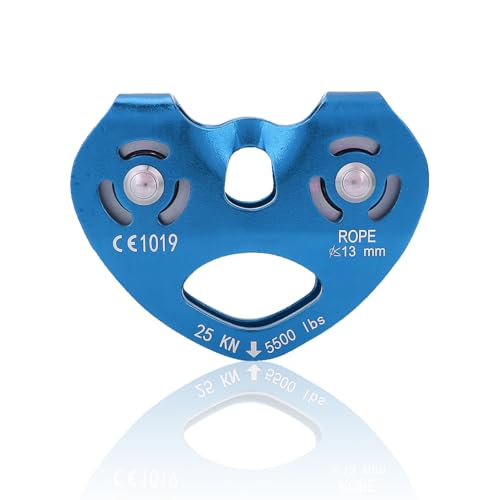 equlup Kletterrolle, 25 kN Aluminiumlegierung, robust, Einzeldrehseil, Flaschenzug, Klettersicherheitsausrüstung für Baumpfleger, Rigging, Kletterrettung (Blau) von equlup