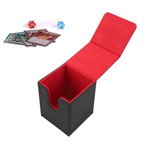 equlup Magnetische Kartenbox für 100 Karten. Kratzfestes PU-Leder-Aufbewahrungsetui für Spielkarten, vertikal (Schwarz Rot) von equlup