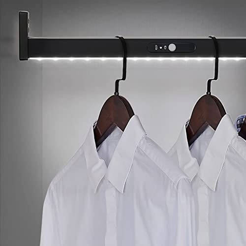 Kleiderstange mit LED-Licht, 40–120 cm, Schrankstange, Aluminium-Garderobenstange mit eingebauter Lithium-Batterie, robuste Schrankstange, 50 kg Tragkraft, schwarz matt (Größe: 500 mm) von erkebspm