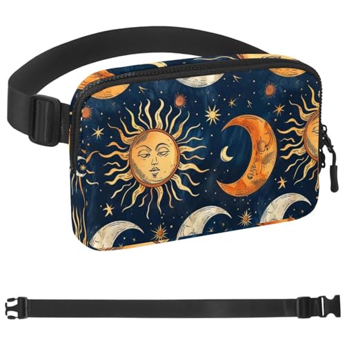 Bauchtasche mit Mond- und Sonnenaufdruck, für Damen und Herren, Crossbody-Gürteltasche mit Reißverschlusstaschen, wasserdichte Hüfttasche mit verstellbarem Riemen für Workout, Laufen, Reisen, Wandern, von etoenbrc