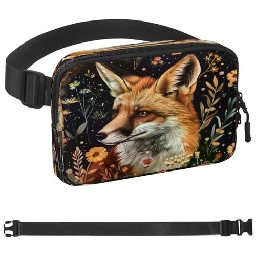 Gürteltasche mit Blumenfuchs für Damen und Herren, Crossbody-Gürteltasche mit Reißverschlusstaschen, wasserdichte Hüfttaschen mit verstellbarem Riemen für Workout, Laufen, Reisen, Wandern, mehrfarbig, von etoenbrc