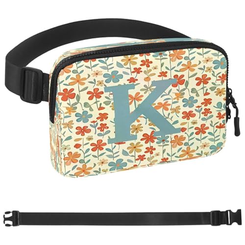 Gürteltasche mit Blumenmotiv "K" für Damen und Herren, Crossbody-Gürteltasche mit Reißverschlusstaschen, wasserdichte Hüfttasche mit verstellbarem Riemen für Workout, Laufen, Reisen, Wandern, von etoenbrc