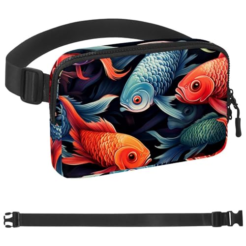 Gürteltasche mit Fischmuster I für Damen und Herren, Crossbody-Gürteltasche mit Reißverschlusstaschen, wasserdichte Hüfttaschen mit verstellbarem Riemen für Workout, Laufen, Reisen, Wandern, von etoenbrc