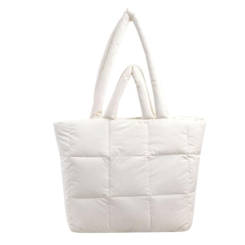 Pufferbeutel für Frauen große Kapazität Stülle Tasche mit robuster Reißverschlüsse weich nach unten gepolsterter Winterhandtasche Umhängetasche für Mädchen weiß von eurNhrN