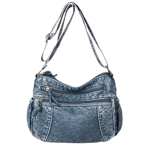 Totes Denim Geldbeutel für Frauen lässig Denim Crossbody Bag PU wasserdichte Jean Geldbörse Mehrfachkapazität großer Kapazität Reißverschluss Nicht aufpackter Denim-Umhängetasche, Lake Blue von eurNhrN