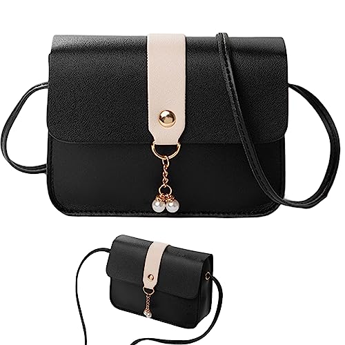 Umhängetaschen Crossbody -Taschen Frauen kleine Handtaschen und Umhängetaschen PU Leder Frauen Brieftasche mit Perlenkette Mode Handy Tasche Dating Einkauf schwarz von eurNhrN