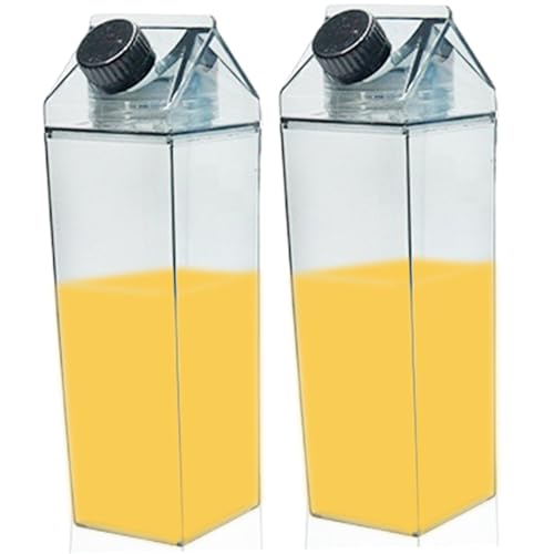 eurNhrN 2pcs Milchkarton Wasserflaschen 500 ml DIY-Lecksof-Clear Milk-Kartonbehälter mit doppelter Öffnung für Milch, Soda (Schwarze) Außenartikel wiederverwendbar von eurNhrN