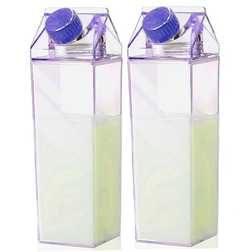 eurNhrN 2pcs Milk Carton Wasserflaschen 500 ml DIY-Lecksoacher Milchkartonbehälter wiederverwendbar tragbare süße quadratische Wasserflasche (lila) Outdoor-Sportarten von eurNhrN