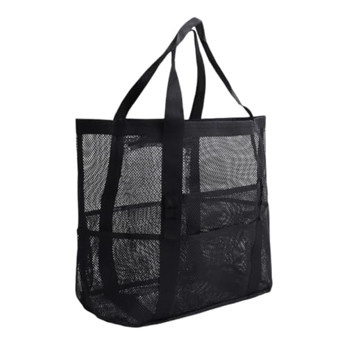 eurNhrN Beach Mesh Bag Chic Einkaufstasche Leichte Sandproof -Pool -Beutel -Mesh -Tasche für Spielzeug, Handtuch, Flip Flops (Schwarze) Sportartikel von eurNhrN