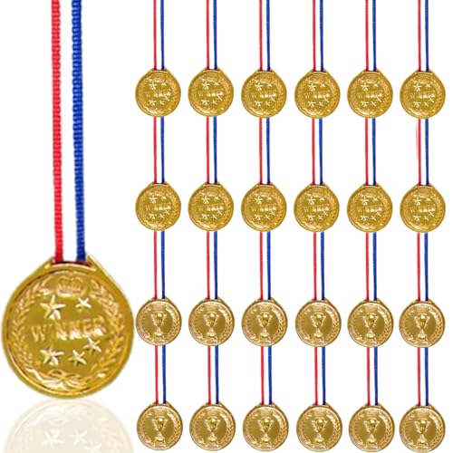 eurNhrN Goldmedaillen für Kinder, 24 Prozent Plastiksieger Medaillen, 1,5x1,7 Zoll 1. Platzmedaillen mit Riemen, Preismedaillen für Sport, Wettbewerbe, Party -Outdoor -Artikel von eurNhrN