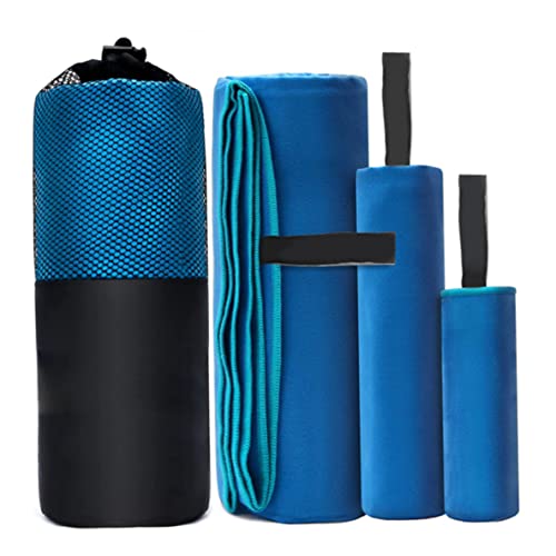 eurNhrN Sporting Goods Fitnesshandel Handtuch Microfasel Sporttuch Schnelles trockenes Reisetuch Leichtes Absorption Handtuch mit Tasche für Fitness -Accessoire 3pcs Blau von eurNhrN