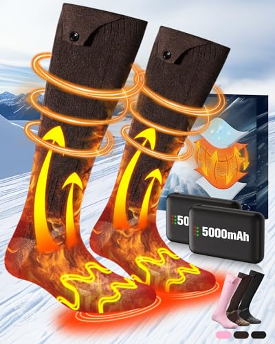 Beheizbare Socken, [Militärische Heizungs Experten] 2×5000mAh Wiederaufladbare Heated Heizsocken mit 3 Wärmeeinstellungen, Waschbare Beheizte Socken Bis zu 60°C für Outdoor-Arbeit Skifahren Camping von eventek