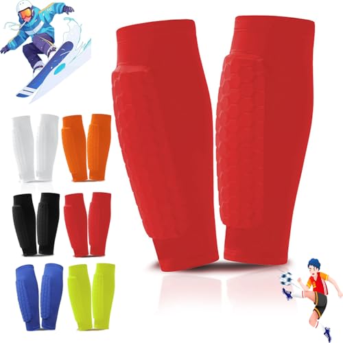 Shinbang Protector 2.0,Ski Shin Guards,Achilles Shinbang Shields,Shin Guards with Honeycomb Pads,Shin Guards Soccer Adult (Red,Medium) von evtbtju