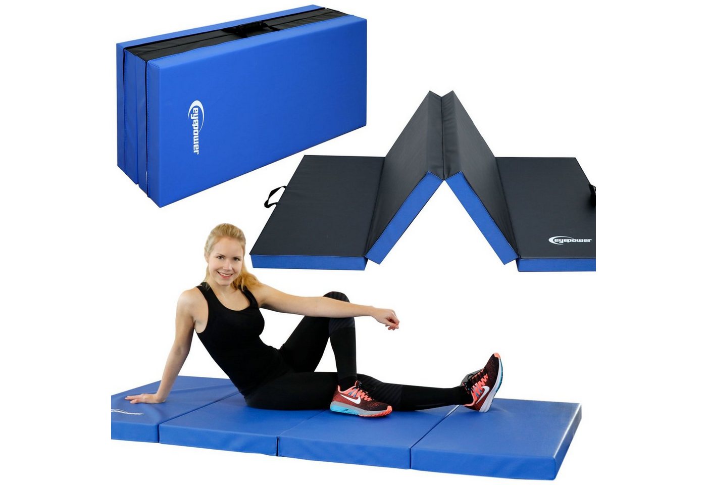 eyepower Fitnessmatte 8cm dicke Weichbodenmatte 200x100cm Faltbare Matte, Weichbodenmatte blau von eyepower