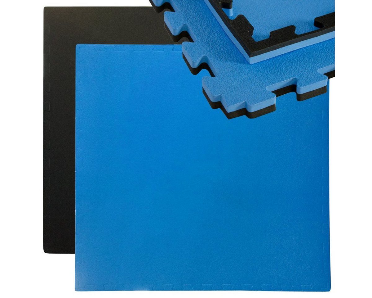 eyepower Fitnessmatte Sportmatte 90x90cm Gymmatte 25mm dicke Puzzlematte, Schwarz-Blau Matte+Rand von eyepower