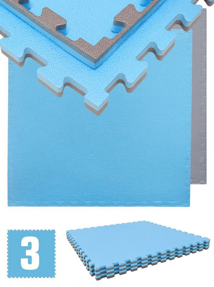 Weichbodenmatte 2.4qm Profi Fitnessmatte 2cm - 3er Set 90x90 cm, Fitnessmatte + Rand Grau Blau von OTTO