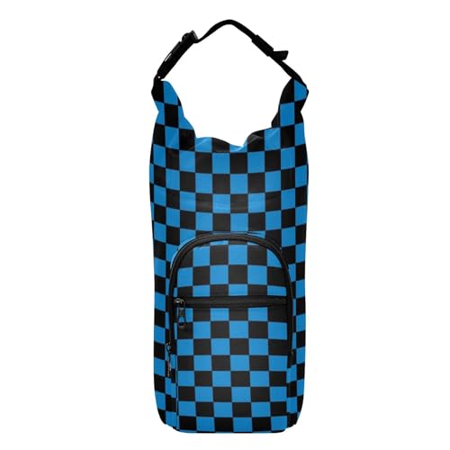 Blau-schwarzer Schachbrett-Tragerucksack mit Wasserflaschenhalter, tragbar, isoliert, für 590 ml, 680 ml, 907 ml, 1134 ml Flaschen von famyily