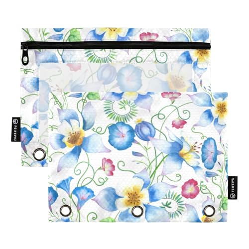 Blue Morning Glory Federmäppchen, Vintage-Stil, Kunststoff, Bindertaschen für Ordner, 3 Ringe mit Binderlöchern, für Bürobedarf, Blue Morning Glory Flower Vintage, 1 sizex2 von famyily