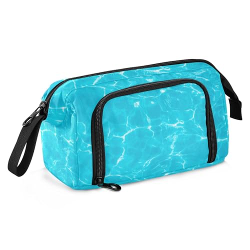 Pool Wave Blue Pencil Cases Große Kapazität Hard Pencil Case Multifunktionales Federmäppchen für Erwachsene für Teenager Mädchen Elementary, Pool Wave Blue, Einheitsgröße, Art déco von famyily