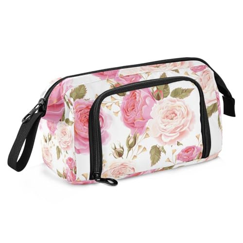 Rose Blume Schöne Federmäppchen Große Kapazität Make Up Tasche Leichte Federmäppchen mit Fächern für Erwachsene Kindergarten von famyily