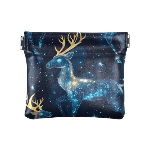 Space Rentier Blau Damen Herren Leder Münzgeldbörsen Einzigartige Tasche Geldbörse Make-up Tasche für Damen Mädchen Weltraum Rentier Blau Einheitsgröße Modern, Space Rentier, Blau, Einheitsgröße, von famyily