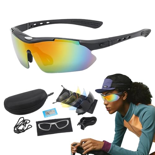 fanelod Damen-Fahrradbrille,Fahrradbrille winddicht,Winddichte Sportbrille Rennradbrille | 5-Linsen-Schutzbrille, polarisierte Sonnenbrille für Softball-Golfsport von fanelod