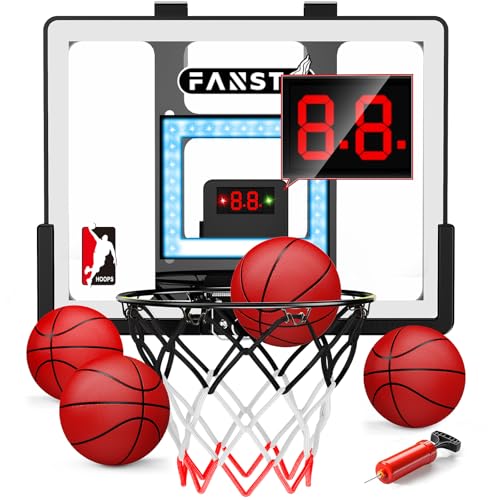 Basketballkorb-Set mit Ball und Pumpe zum Aufhängen über dem Haus, Mini-Basketballkorb über der Tür, Anti-Schlag-Rückwand und Stummschaltung, Türraum-Basketballspielzeug, Geschenk für 5–12 alte Jungen von fansto