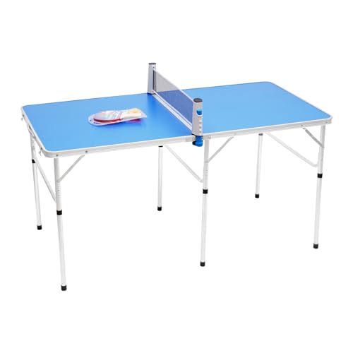 FENNNDS Faltbare Tischtennisplatte 152×76×76cm, Indoor & Outdoor Tischtennistisch inklusive Tischtennisnetz und Zwei Schläger, Tischtennisball, Mini Freizeittisch Blau und Silber von fennnds