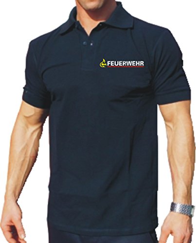 feuer1 Poloshirt Navy, BaWü Stauferlöwe auf der Vorderseite von feuer1