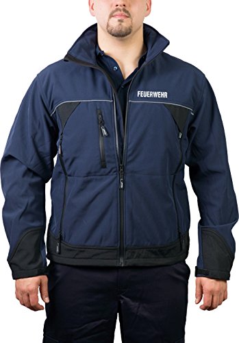 feuer1 Softshelljacke Feuerwehr, Wind- und wasserdicht, hochatmungsaktiv, Reflex, Text auf Brust von feuer1