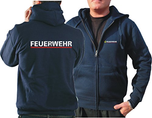 feuer1 Kapuzensweatjacke Navy, BaWü Stauferlöwe nach VwV mit Rückendruck Feuerwehr von feuer1