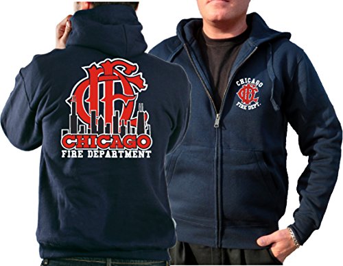 feuer1 Kapuzensweatjacke Navy, Chicago Fire Dept. Skyline/Emblem von feuer1