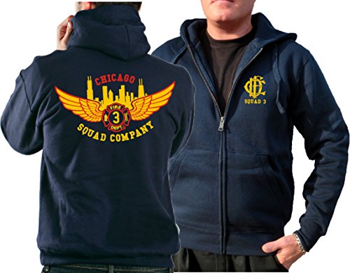 feuer1 Kapuzensweatjacke Navy, Chicago Fire Dept. - Squad 3 Eagle Wings Skyline von feuer1