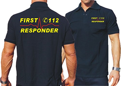 feuer1 Poloshirt navy, FIRST RESPONDER 112" mit Herzrhythmus von feuer1