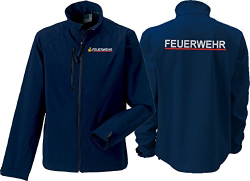 feuer1 Softshelljacke navy, BaWü mit Stauferlöwe nach VwV, Feuerwehr Silber mit rotem Streifen hinten von feuer1