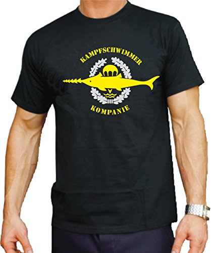 feuer1 T-Shirt Black, Kampfschwimmer Kompanie, Silber-gelbes Emblem von feuer1