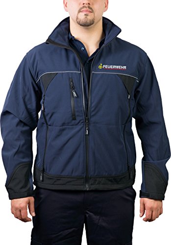 feuer1 WorkSoftshelljacke Navy, nach VwV BaWü mit Stauferlöwe nur auf der Vorderseite von feuer1