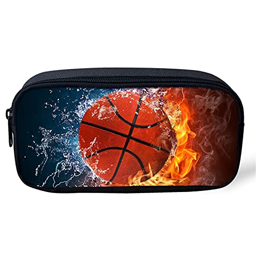 Fire & Water Basketball Ball PRNT Federmäppchen für Kinder, Schüler, Jungen, Schule, Schreibwaren-Tasche, tragbare Reise-Kosmetiktasche, Münzbörse mit Reißverschluss von fifbird