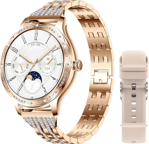 Damen Smartwatch mit Anruffunktion Elegant Fitness Armband Damen mit Blutdruck Herzfrequenz Kalorien Schlaftracker Sprachassistent Diamant Frauen Sportuhr für iOS Android Rosegold Silber Damen Smartwatch mit Anruffunktion Elegant Fitness Armband Damen mit Blutdruck Herzfrequenz Kalorien Schlaftracker Sprachassistent Diamant Frauen Sportuhr für iOS Android Rosegold Silber von findtime