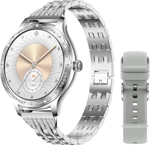 Damen Smartwatch mit Anruffunktion Elegant Fitness Armband Damen mit Blutdruck Herzfrequenz Kalorien Schlaftracker Sprachassistent Diamant Frauen Sportuhr für iOS Android Rosegold Silber Damen Smartwatch mit Anruffunktion Elegant Fitness Armband Damen mit Blutdruck Herzfrequenz Kalorien Schlaftracker Sprachassistent Diamant Frauen Sportuhr für iOS Android Rosegold Silber von findtime