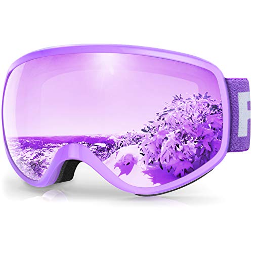 findway Skibrille Kinder, Snowboardbrille Helmkompatible Schneebrille Verspiegelt 100% UV-Schutz Anti-Nebel Kinder Skibrille für Jungen Mädchen 3-8 Jahre Skifahren Skaten Snowboarden von findway