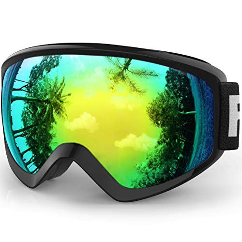 findway Skibrille Kinder, Snowboardbrille Helmkompatible Schneebrille Verspiegelt Snowboard Brille für Kinder Jungen Mädchen 8-14 Jahre OTG UV Schutz Anti- Nebel für Skifahren (Gold (VLT 7.74%)) von findway