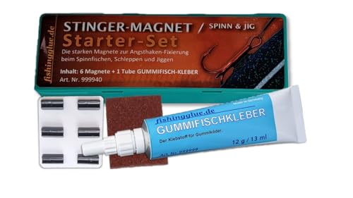 fishingglue.de Stinger Magnet Starter-Set SPINN & JIG inkl. 12g Gummifischkleber; für Gummiköder zum Raubfischangeln von fishingglue.de