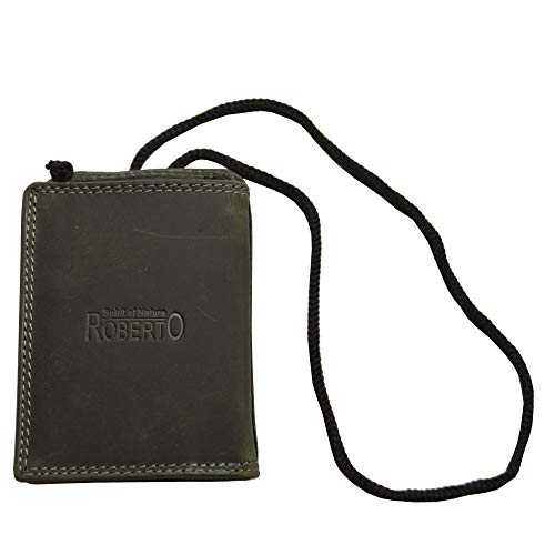 Roberto Brusttasche Ledergeldbörse mit Druckverschluss Umhängeband Urlaubsbörse für Damen und Herren Leder schwarz mit RFID Roberto Brusttasche Ledergeldbörse mit Druckverschluss Umhängeband Urlaubsbörse für Damen und Herren Leder schwarz mit RFID von flevado