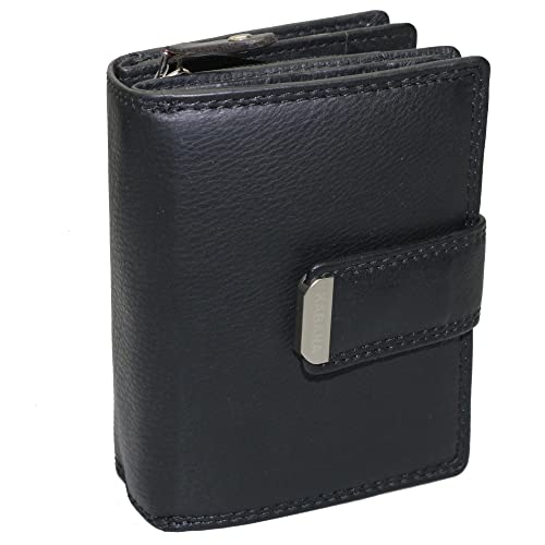 flevado Damengeldbörse Brieftasche Echt Leder mit Riegelverschluss RFID Schutz Handarbeit Farbe wählbar (Schwarz) von flevado