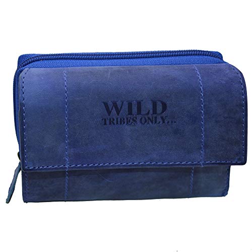 flevado Portemonnaie Damen Wildleder oder Glatt Leder Geldbörse in vielen Farben RFID Schutz (Blau) von flevado