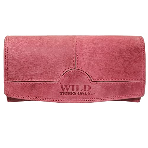 flevado Wasserbüffel Damen Geldbörse Brieftasche RFID Schutz Doppelnaht (Rot) von flevado